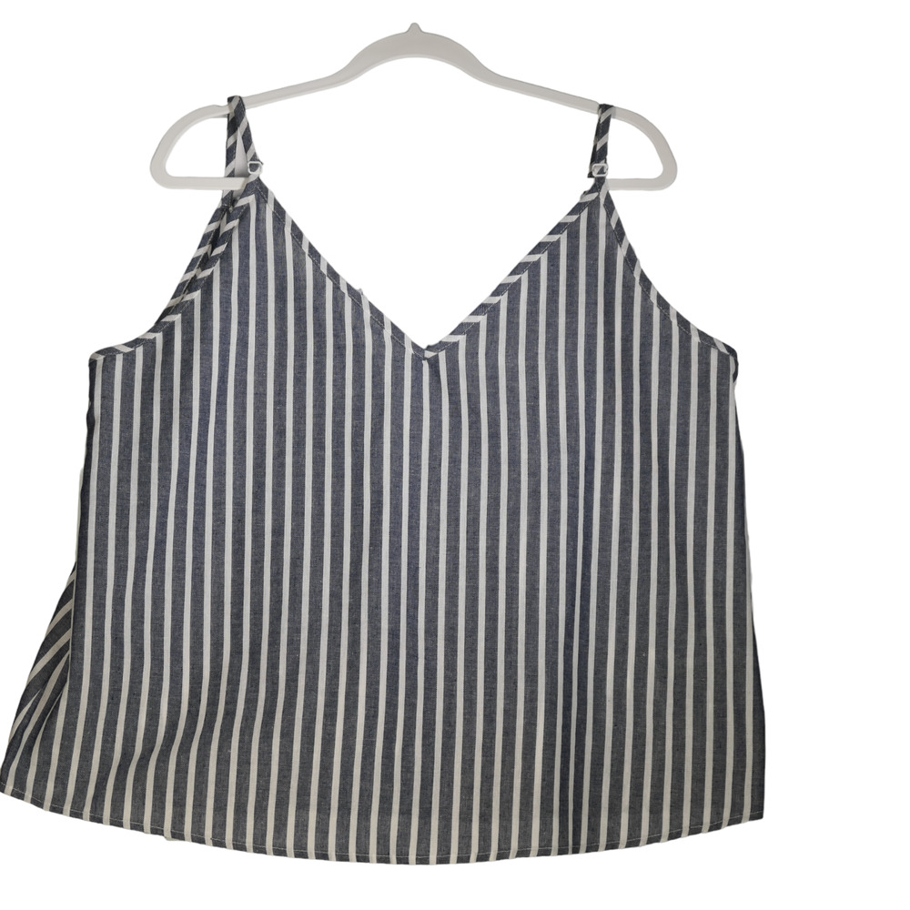 Shein Curve Blouse Women Size XXL Blue White Striped Tank Career Casual Nautical